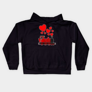 Valentines Day Train Steam Engine Love Hearts Kids Hoodie